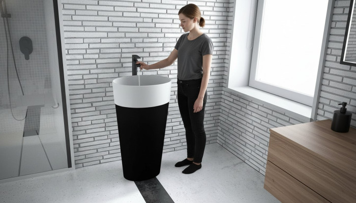 Lavabo acrylique autoportant avec colonne d'attache.