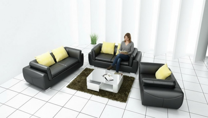 Canapé en cuir avec USB Living Landschaft 3+2+1 Places Suite Design Moderne Canapé Canapé