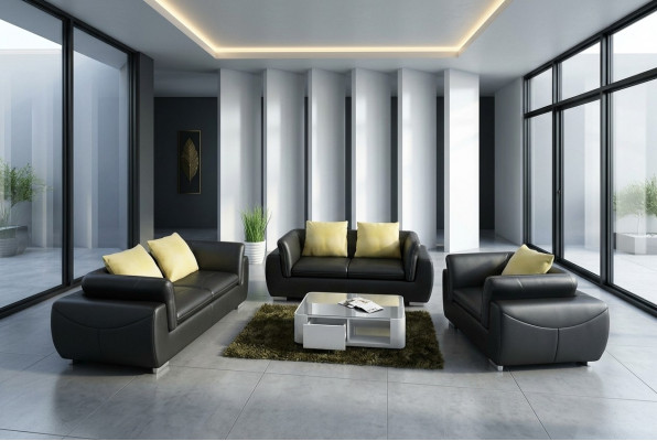 Canapé en cuir avec USB Living Landschaft 3+2+1 Places Suite Design Moderne Canapé Canapé