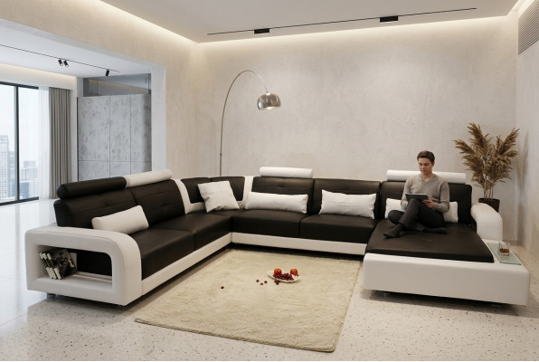 Canapé d'angle avec USB Rembourrage Canapé paysager vivant Coin Suite Cuir Textile H2209