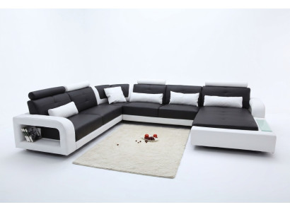 Canapé d'angle avec USB Rembourrage Canapé paysager vivant Coin Suite Cuir Textile H2209
