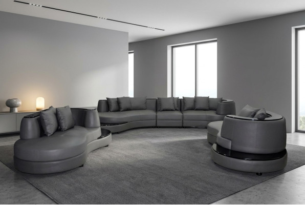 Luxury Living Corner Leather Suite Landscape Upholstery Corner XXL Big Sofa U-shape + USB Luxueux Salon en Cuir d'Angle Canapé d'Angle de Paysage XXL en Forme de U + USB
