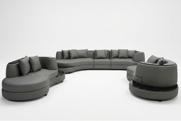 Luxury Living Corner Leather Suite Landscape Upholstery Corner XXL Big Sofa U-shape + USB Luxueux Salon en Cuir d'Angle Canapé d'Angle de Paysage XXL en Forme de U + USB