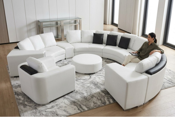 Canapé rond Canapé en tissu XXL Gros canapés ronds Paysage vivant Fauteuil Pouf + USB
