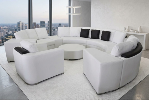 Canapé rond Canapé en tissu XXL Gros canapés ronds Paysage vivant Fauteuil Pouf + USB
