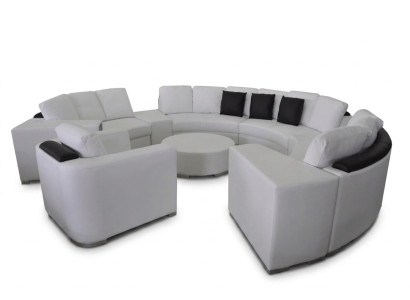 Canapé rond Canapé en tissu XXL Gros canapés ronds Paysage vivant Fauteuil Pouf + USB
