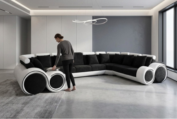 Coin Canapé en cuir XXL moderne, paysage de vie en cuir Canapé canapé en forme de U A1163 avec USB
