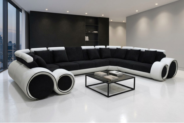 Coin Canapé en cuir XXL moderne, paysage de vie en cuir Canapé canapé en forme de U A1163 avec USB