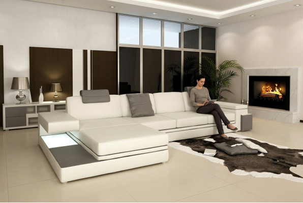 Canapé design en cuir avec USB, canapé d'angle paysage vivant, ensemble d'angle Tachau