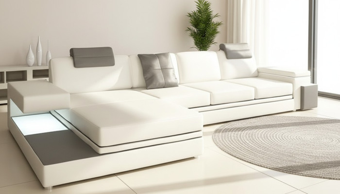 Canapé design en cuir avec USB, canapé d'angle paysage vivant, ensemble d'angle Tachau