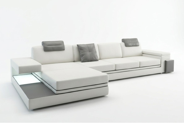 Canapé design en cuir avec USB, canapé d'angle paysage vivant, ensemble d'angle Tachau