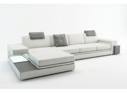 Canapé design en cuir avec USB, canapé d'angle paysage vivant, ensemble d'angle Tachau