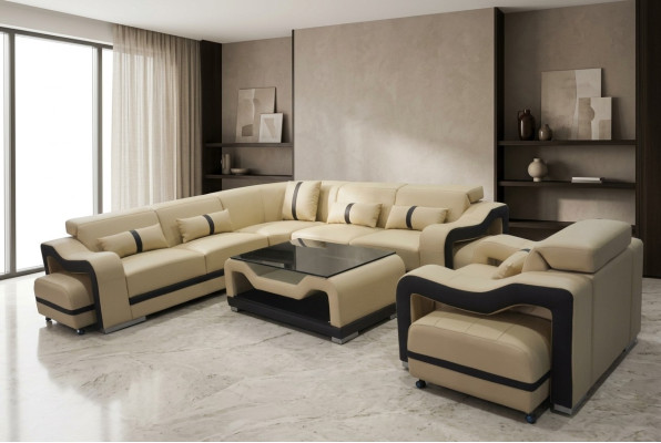 Obtenez le canapé d'angle moderne en cuir de luxe en forme de U pour votre salon