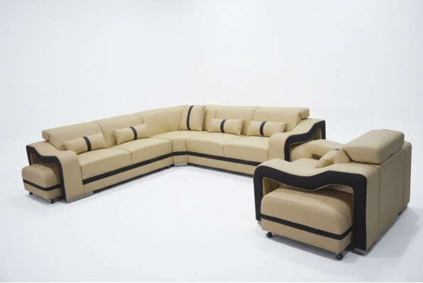 Obtenez le canapé d'angle moderne en cuir de luxe en forme de U pour votre salon