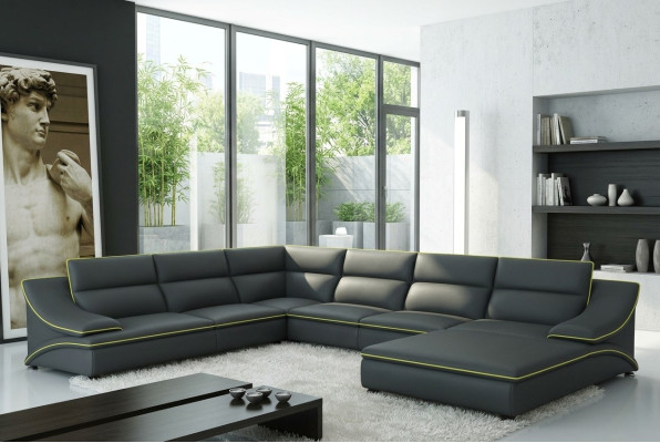 Canapé d'angle avec USB Canapé en cuir Paysage vivant Canapé Siège Suite d'angle Forme en U EltmannG