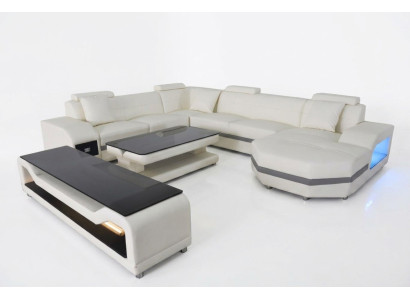 Canapé en cuir Canapé Rembourrage Angle Suite Paysage vivant Canapé en forme de U + USB