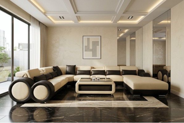 Canapé en cuir Suite de vie Paysage Design Canapé d'angle moderne en forme de U G8035+USB