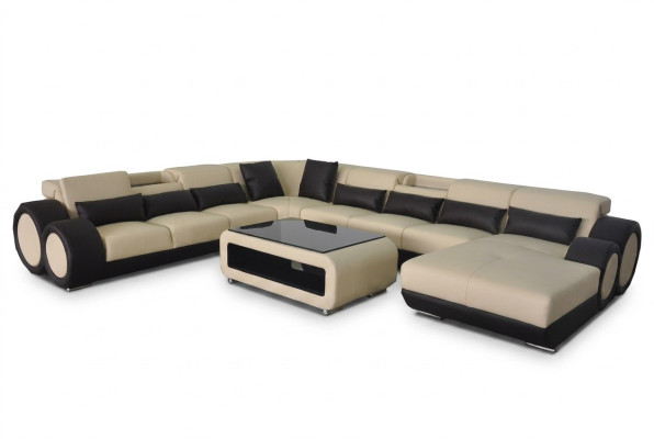 Canapé en cuir Suite de vie Paysage Design Canapé d'angle moderne en forme de U G8035+USB