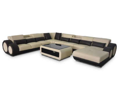 Canapé en cuir Suite de vie Paysage Design Canapé d'angle moderne en forme de U G8035+USB