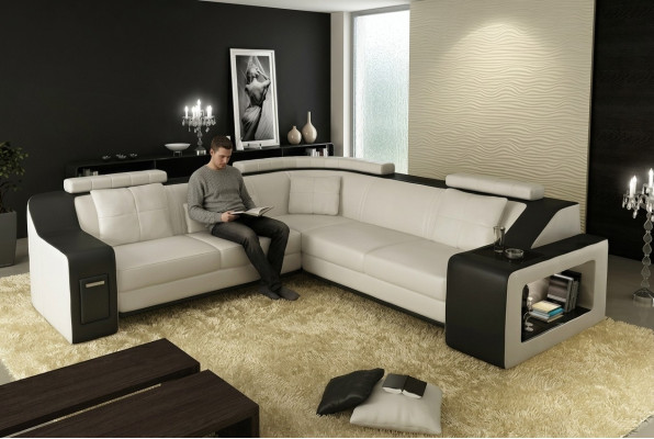Canapé d'angle Cuir Textile Canapé Canapé USB Rembourrage Salon Paysage L Suite Siège neuf
