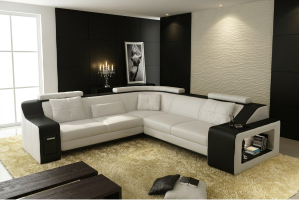 Canapé d'angle Cuir Textile Canapé Canapé USB Rembourrage Salon Paysage L Suite Siège neuf