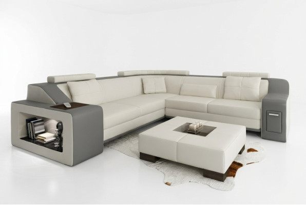Canapé d'angle en cuir et en tissu avec USB, rembourrage de siège en L pour salon Isching.