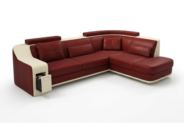 Canapé d'angle en cuir et textile avec USB - Fauteuil Rembourrage Salle de séjour en forme de L - Siège Ising