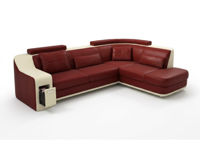 Canapé d'angle en cuir et textile avec USB - Fauteuil Rembourrage Salle de séjour en forme de L - Siège Ising