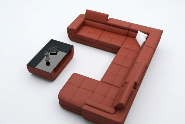Revêtement Canapé en cuir + USB Canapé paysage de vie en U forme XXL Grand Canapé Orange Canapé d'angle