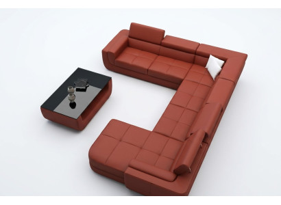 Revêtement Canapé en cuir + USB Canapé paysage de vie en U forme XXL Grand Canapé Orange Canapé d'angle