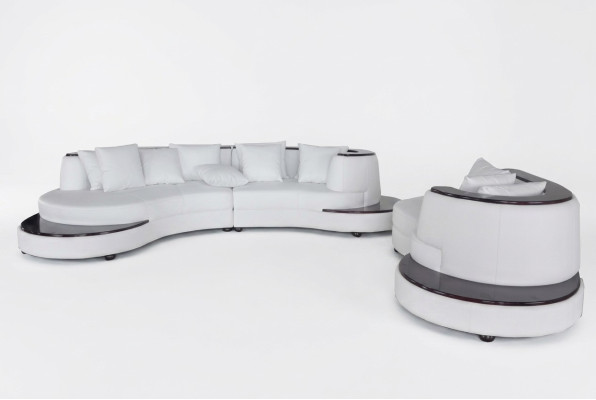 Suite de coin en cuir de luxe ronde de salon d'angle, canapé ronde XXL avec ports USB.