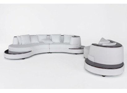 Suite de coin en cuir de luxe ronde de salon d'angle, canapé ronde XXL avec ports USB.