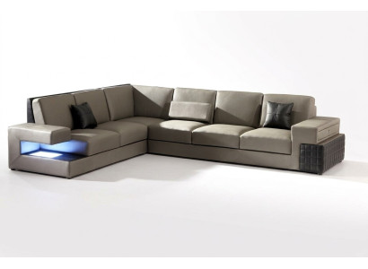 Canapé d'angle moderne + siège rembourré USB, design en cuir, nouveau salon en cuir suite vivant