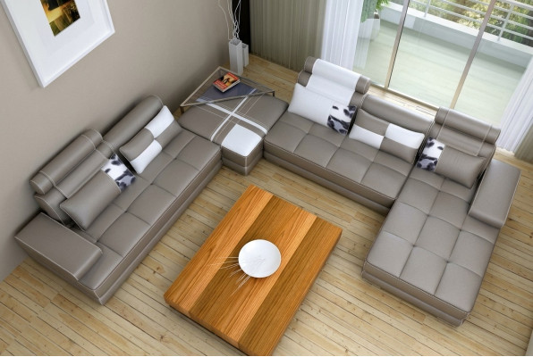 Canapé d'angle Canapé avec USB Paysage de vie Canapé en cuir XXL Canapés design Wolfhagen Gris