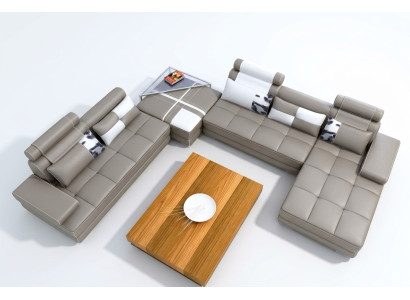 Canapé d'angle Canapé avec USB Paysage de vie Canapé en cuir XXL Canapés design Wolfhagen Gris