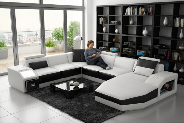 Paysage vivant Canapé d'angle Canapé design avec USB Siège rembourré Coin en forme de U Blanc PHM110
