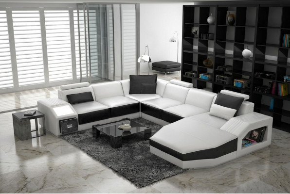 Paysage vivant Canapé d'angle Canapé design avec USB Siège rembourré Coin en forme de U Blanc PHM110