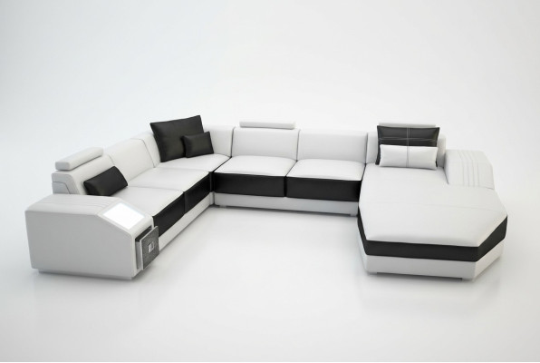 Paysage vivant Canapé d'angle Canapé design avec USB Siège rembourré Coin en forme de U Blanc PHM110