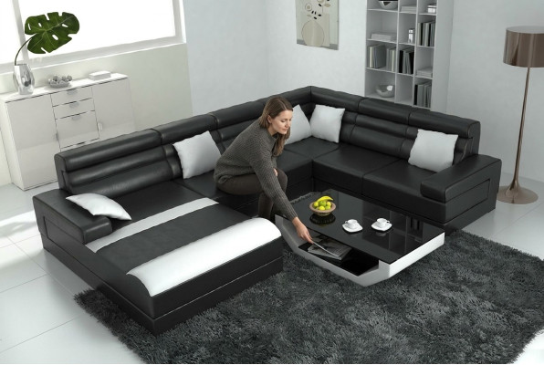 Canapé d'angle avec USB Salon paysage XXL Grand canapé suite de rembourrage Canapés d'angle en forme de U