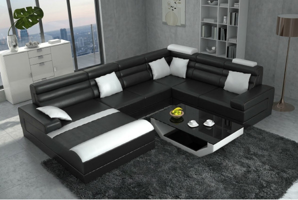 Canapé d'angle avec USB Salon paysage XXL Grand canapé suite de rembourrage Canapés d'angle en forme de U