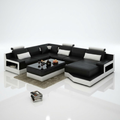 Canapé en cuir Canapé d'angle avec USB Suite de design Paysage vivant Coin Coussin d'assise Rembourrage Ulm