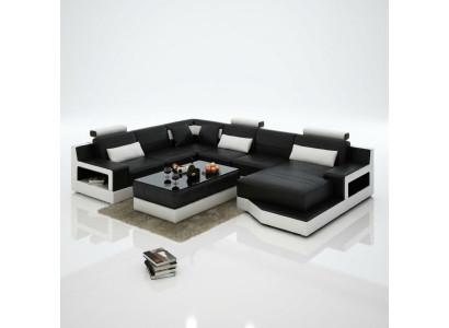 Canapé en cuir Canapé d'angle avec USB Suite de design Paysage vivant Coin Coussin d'assise Rembourrage Ulm
