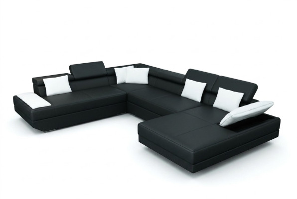 Canapé en cuir Canapé avec USB Revêtement suite d'angle Paysage vivant XXL Grand canapé d'angle 2719D