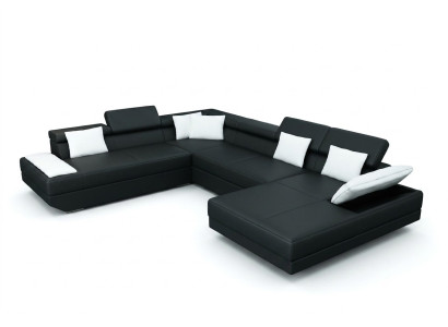 Canapé en cuir Canapé avec USB Revêtement suite d'angle Paysage vivant XXL Grand canapé d'angle 2719D