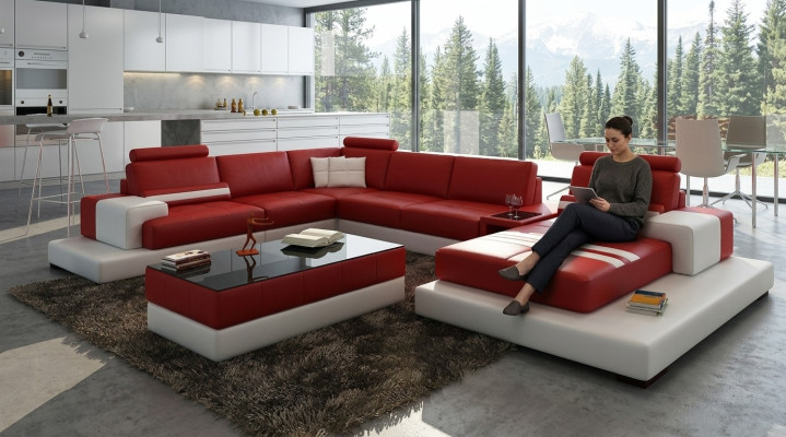 Paysage vivant Canapé Rembourrage Suite Eck Canapé en cuir avec USB, Nouveau canapé d'angle 2725A