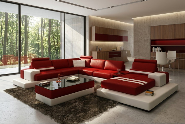 Paysage vivant Canapé Rembourrage Suite Eck Canapé en cuir avec USB, Nouveau canapé d'angle 2725A
