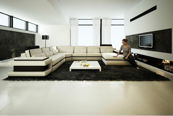 Paysage de vie Canapé Rembourrage Coin Suite Designer Canapé en cuir + Canapé USB WetzlarD