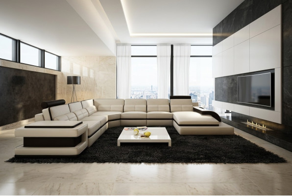 Paysage de vie Canapé Rembourrage Coin Suite Designer Canapé en cuir + Canapé USB WetzlarD