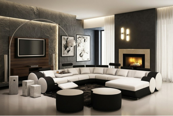 Canapé en cuir de designer avec USB XXL Paysage de vie grand canapé Coin rembourré Canapé d'angle Détente