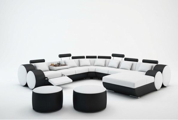 Canapé en cuir de designer avec USB XXL Paysage de vie grand canapé Coin rembourré Canapé d'angle Détente